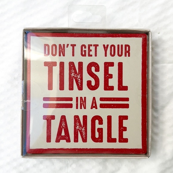 NIB✨Christmas Holiday Ceramic Coaster Set Funny Drinkware Home Decor - Picture 1 of 2